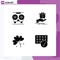 Pictogram Set of 4 Simple Solid Glyphs of audio, birthday, recorder, surprise, anemone flower