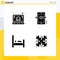 Pictogram Set of 4 Simple Solid Glyphs of brief, bed, office case, pencil, people