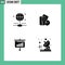 Pictogram Set of 4 Simple Solid Glyphs of connection, sales, card, referee, graph