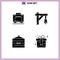 Pictogram Set of 4 Simple Solid Glyphs of hotel, bar sign, luggage, train, entertainment