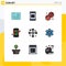 Pictogram Set of 9 Simple Filledline Flat Colors of drone, communications, coconut, watch, application