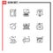 Pictogram Set of 9 Simple Outlines of bank home, point, financial, target, archery