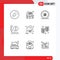 Pictogram Set of 9 Simple Outlines of buy, communication, address, center, call