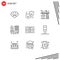 Pictogram Set of 9 Simple Outlines of cash, interface, drama, computer, building