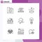 Pictogram Set of 9 Simple Outlines of cloud, player, box, media player, money