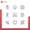 Pictogram Set of 9 Simple Outlines of computing, power, light, electricity, oil