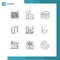 Pictogram Set of 9 Simple Outlines of cpu, luxury, train, jewelry, fashion