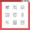 Pictogram Set of 9 Simple Outlines of currency, engineer, food, architect, vacation