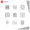 Pictogram Set of 9 Simple Outlines of email, wreath, direction, education, achievement