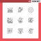 Pictogram Set of 9 Simple Outlines of robbery, bank, flower, truck, delivery