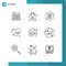 Pictogram Set of 9 Simple Outlines of ship, science, work, beat, plant