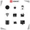 Pictogram Set of 9 Simple Solid Glyphs of ad, servics, global, wifi, online