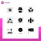 Pictogram Set of 9 Simple Solid Glyphs of alarm, team, chart, group, connect