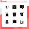 Pictogram Set of 9 Simple Solid Glyphs of alert, time, website, clock, search