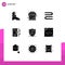 Pictogram Set of 9 Simple Solid Glyphs of coding, protection, cleaning, american, smartphone