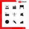 Pictogram Set of 9 Simple Solid Glyphs of digital, transportation, home, security, emergency