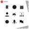 Pictogram Set of 9 Simple Solid Glyphs of direction, arrows, lock, arrow, pin