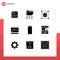 Pictogram Set of 9 Simple Solid Glyphs of electric, pulse, network, monitor, misc