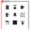 Pictogram Set of 9 Simple Solid Glyphs of energy, earth day, lamp, judge, expensive