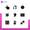 Pictogram Set of 9 Simple Solid Glyphs of head, brian, ship, mind, social