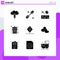Pictogram Set of 9 Simple Solid Glyphs of love, tree, park, nature, feather