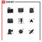 Pictogram Set of 9 Simple Solid Glyphs of monitoring, city, deadline, painting book, design