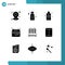 Pictogram Set of 9 Simple Solid Glyphs of rack, tubes, room, test, burger