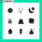 Pictogram Set of 9 Simple Solid Glyphs of relaxation, grooming, clock, cosmetics, time