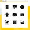 Pictogram Set of 9 Simple Solid Glyphs of shopping, shop, thank you, online, right