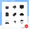 Pictogram Set of 9 Simple Solid Glyphs of tag, education, altering image, text, photo retouching