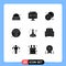 Pictogram Set of 9 Simple Solid Glyphs of web, text, cash, photo, money