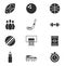 Pictogram sport equipment related icons set