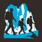 Pictogram of three hikers with a large backpack and hiking poles climbing a mountain in dark blue tones. AI Generated