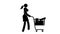 Pictogram woman comes with shopping cart full of purchases