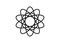 Pictograph of atom. Black line logo template in Celtic knot style on white background. Tribal symbol in circular mandala form