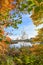 Pictorial autumn landscape bavaria. lake view through autumnal b