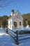 Pictorial chapel in wintry landscape