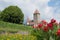 Pictorial medieval castle at spiez town, switzerland