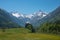 Pictorial trettach valley and snowy mountains, allgau alps at springtime