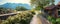 Pictorial walkway along Loisach river, Eschenlohe village, autumn in bavaria