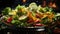 Pictoric still life of bell peppers in a big plate