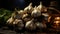 Pictoric still life of garlic heads