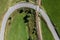 Picture of an aerial view with a drone of an unguarded railroad crossing in the Bavarian forest near Grafenau, Germany