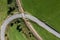 Picture of an aerial view with a drone of an unguarded railroad crossing in the Bavarian forest near Grafenau, Germany