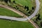 Picture of an aerial view with a drone of an unguarded railroad crossing in the Bavarian forest near Grafenau, Germany