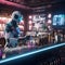 Picture of android robot Preparing coasters and drinks As a bartender.