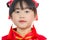 A picture of an Asian girl wearing a red Chinese dress in a white background. Concept Chinese new year for the love day and is a