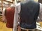 Picture of back of mannequins. Clothing on display on mannequins. Clothing store for businessman. Fashion background.