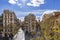 Picture of the beautiful buildings on Placa dels Furs taken from the Porta de Sarrans, Valencia, Spain