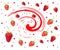 Picture of a bunch of delicious berries with a juicy red swirl on a white background